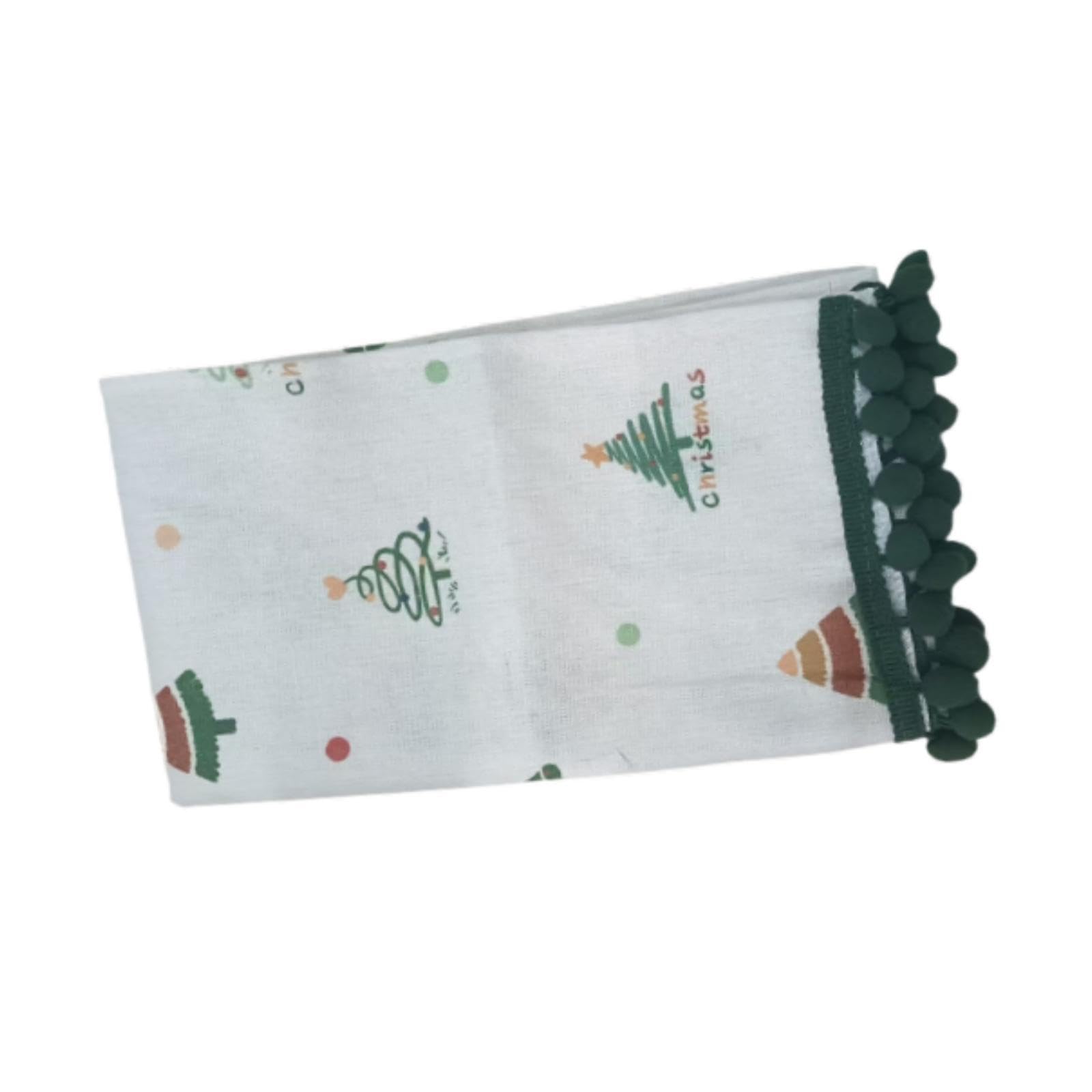 Protège-table sapins de Noël 210cm décoratif avec pompons pour la maison