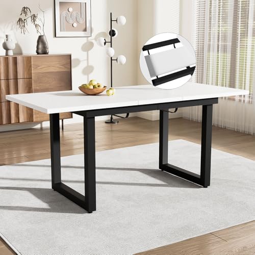 Lahoomu Esstisch Küchentisch Ausziehbar 140/180x80cm, Industriestil Esszimmertisch Tisch Küche Dining Table Kitchen, Kaffee-Freizeittisch, Moderner Einfacher Esstisch aus Eisen, Weiß+Schwarz