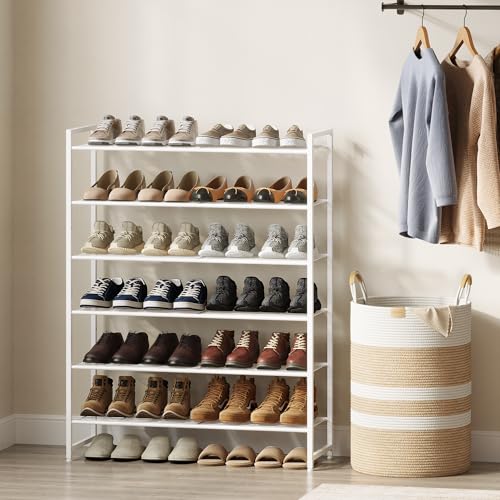 Image of Nunsino Shoe Rack, Metal Shoe Organizer, 6 Tier Garage Shoe Rack Max Holds 30 Pairs,Shoe Storage Shelf for Closet,Entryway,White