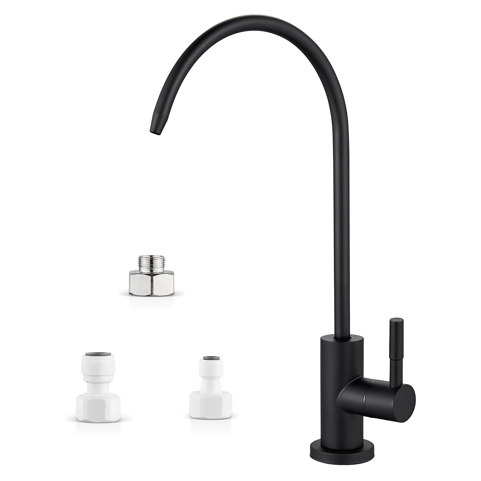 Heyalan Kitchen Faucet Single Handle 1 Hole Deck Mount SUS304 Stainless Steel Sink Bar Tap Goose Neck,Drinking Filtered Water Faucet,Matte Black