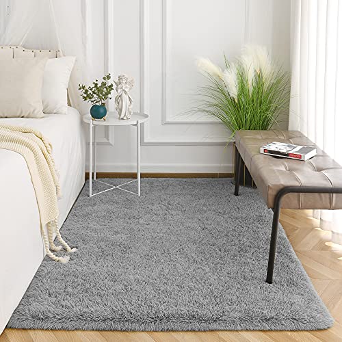 Kimicole Grey Area Rug For Bedroom Living Room Carpet Home Decor, Upgraded 6X9 Cute Fluffy Rug For Apartment Dorm Room Essentials For Teen Girls Kids, Shag Nursery Rugs For Baby Room Decorations #TOP3