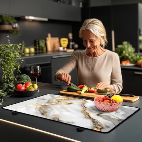 Image of Poceacles Stove Top Cover for Electric Stove, Stove Mat for Glass Stove Top, Heat Resistant Oil Resistant Cooktop Protector Cover for Kitchen Decor, White Gold Marble