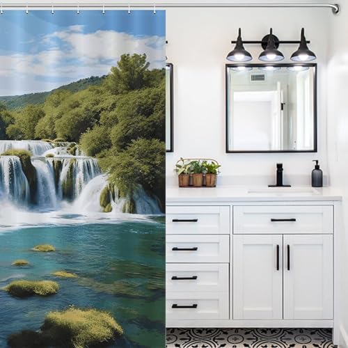 Rideau de douche polyester imprimé cascade rivière Krka 12 crochets - 7