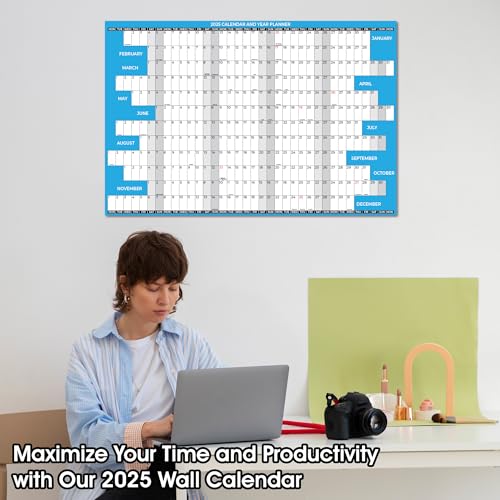 Calendário de parede 2025 mensal grande apagável a seco e molhado laminado, tamanho 61 x 91 cm, plan