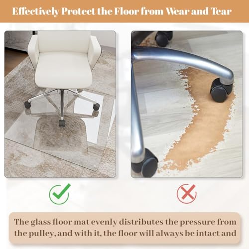 Image of [Tempered Glass] 36 inch x 55 inch Glass Office Chair Mat for Carpet