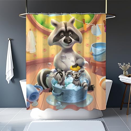 Da Brigh Shower Curtain with 12 Hooks, Raccoon Bath
