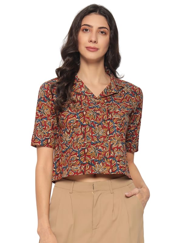 Women's Pure Cotton Kalamkari Printed Crop Top Casaul Wear Tunic Shirts Style Casaul Tops-picture-35