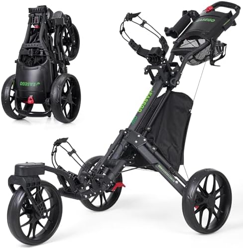 Golf Push Cart 3 Wheel : 360° Swivel Front Wheels with Phone Hold...