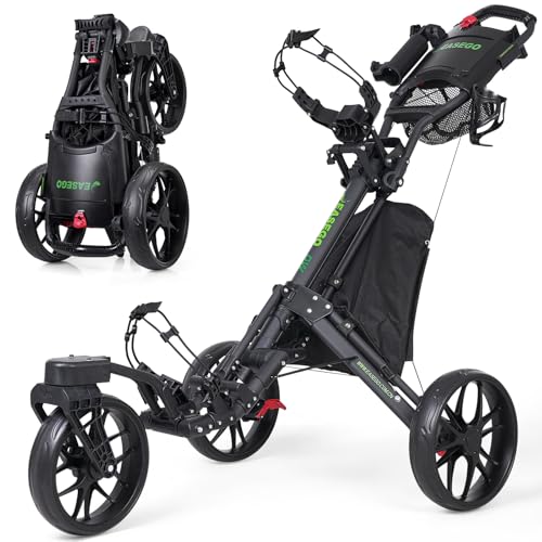 EASEGO Golf Push Cart 3 Wheel : 360° Swivel Front Wheels with Phone Holder/Cup Holder/Umbrella...