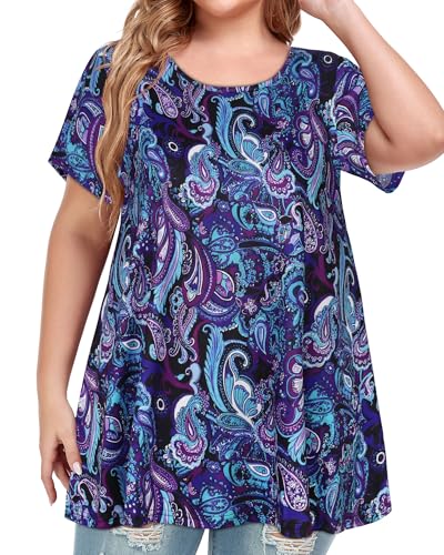 Image of JOELLYUS Plus Size Tops for Women Tunic Floral Casual Short Sleeves T Shirts Flowy Blouses 2026