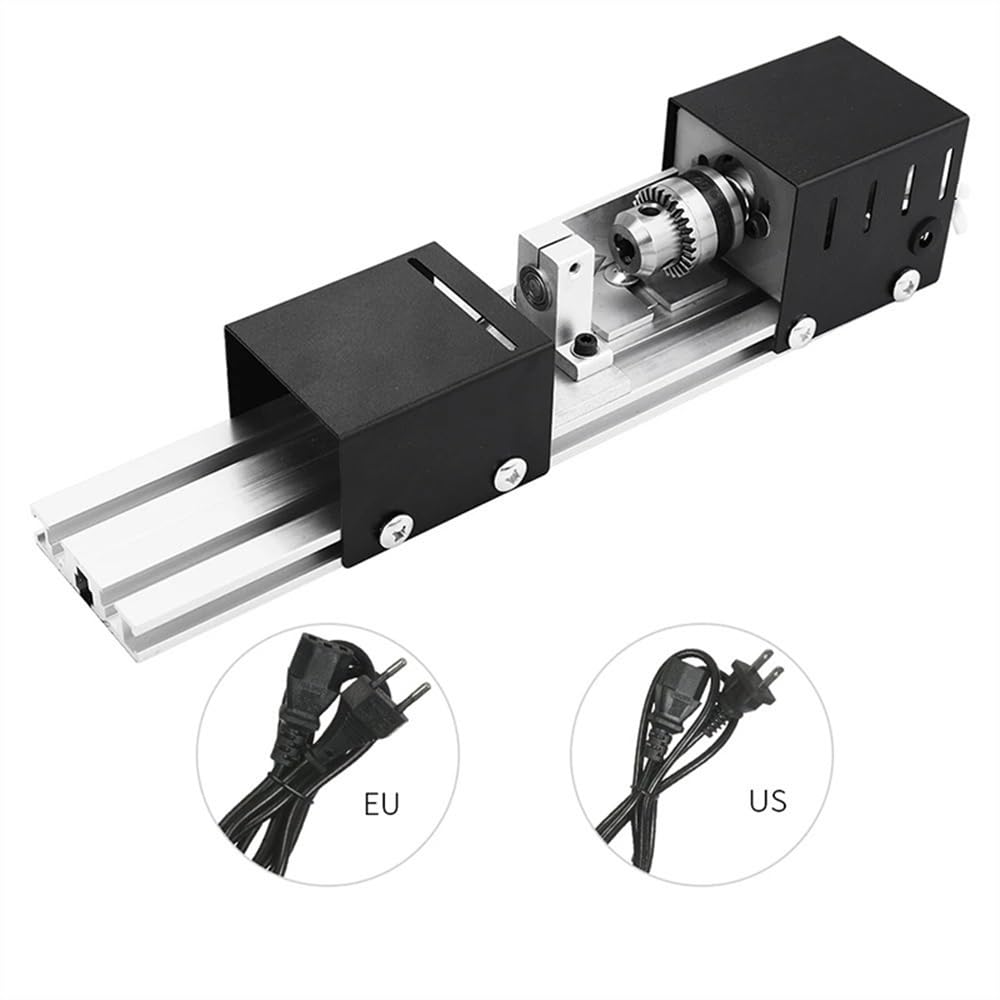 DC 12-24V 96W/100W Mini maszyna do obróbki drewna, tokarka do drewna, standardowy zestaw z mocą rzeźbiarską tokarką do drewna (czarna)