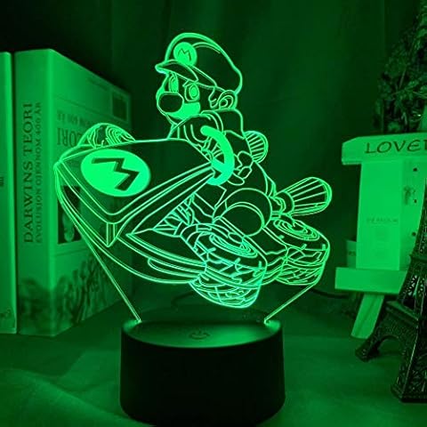 3D Optical Illusion Anime Night Light, Visual Creative LED Desk Lamp Decoration Lamps,Gift for Childrens Super Mario Kart Cover