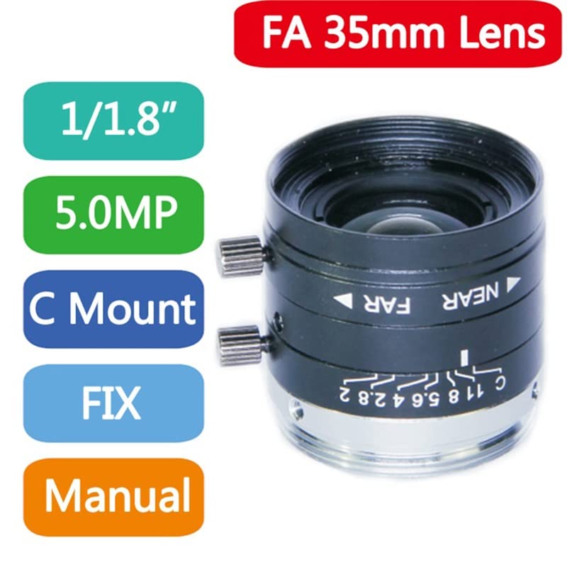 Microscope 5MP Manual Iris Lens 4mm 6mm 8mm 12mm 16mm 25mm 35mm 50mm 75mm Fixed Focal F2.0 1/1.8Inch C Mount(35mm Lens)
