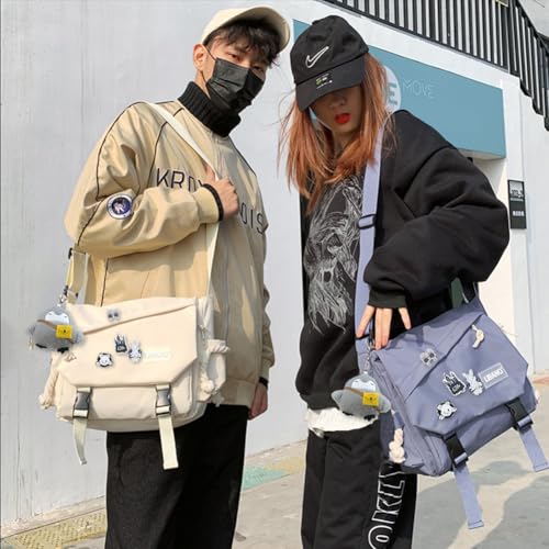 Nylon Messenger Bag Kawaii Crossbody Bag with Cute Pins Aesthetic Shoulder Bag for Women and Men3
