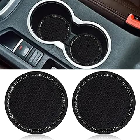SUNCARACCL Car Cup Holder Coaster, 2 Pack Universal Bling Vehicle Insert (2.75" Diameter), Crystal Rhinestone Car Interior Accessories (Black with Black Diamond). Cover