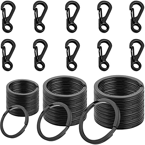 40 Pcs Mini Mosquetón con Llaveros Planos De Metal, 3 Tamaños 25mm 32mm 35mm Llaveros para Camping Montañismo Senderismo Accesorio para Mascotas Negro