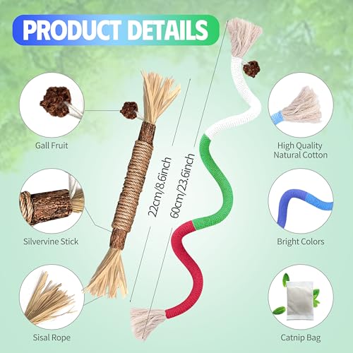 GBSYU Cat Toys Chew Rope & Silvervine Sticks for Bored Indoor Adult Cats, 4Pcs Interactive Catnip Toys for Cats with Refillable Natural Catnip Bag for Teeth Cleaning - Thumbnail 4