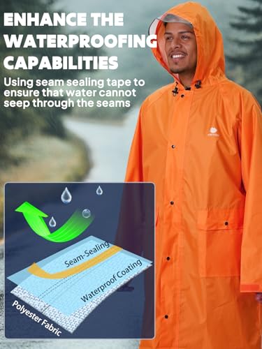 Image of ANYOO Waterproof Rain Jacket for Men Women Lightweight Long Sleeve Raincoat with Hood Emergency Rain Poncho Adults for Hiking