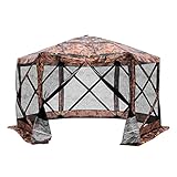 Outsunny 12’ x 12’ 6-Sided Hexagon Hub Gazebo Screen Tent with Mesh Netting Walls & Shaded Interior, Flower Pattern
