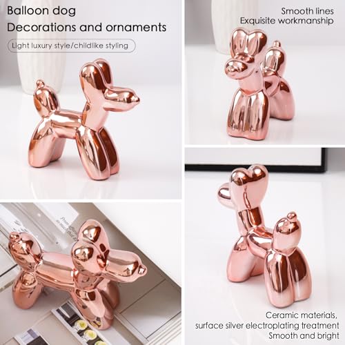 Notakia Cute Ceramics Pink Balloon Dog Statue Crafts Living Room Desktop Decorations,Handmade Modern Small Ceramic Animal Statue Ornament Home Decor Accents (Pink Balloon Dog) - Image 3