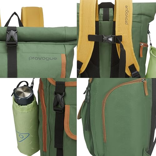 Image of Provogue Dravik 35 litres everyday roll-top laptop backpack with 15.6 inch laptop compartment for men and women, stylish contemporary daily use college, office and outdoor bag