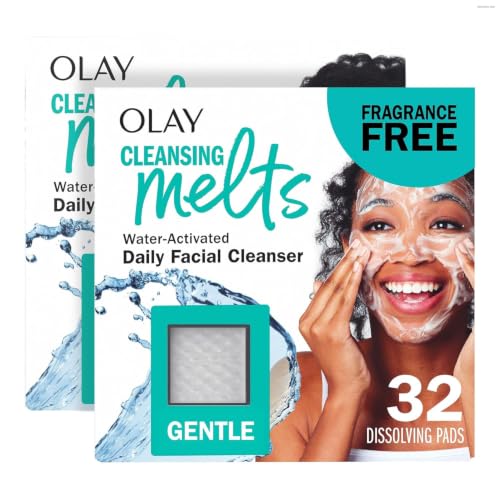Image of Olay Face Wash, Gentle Cleansing Melts, Fragrance-Free, Daily Use Cleanser, For All Skin Types, Travel Size, Water-Activated to Clean, Tone, and Refresh, 64ct (2 Pack x 32ct)