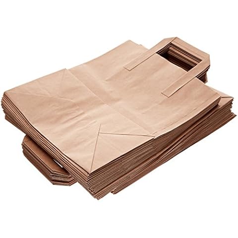 The Paper Bag Company Brown Paper Carrier Bags with Flat Handles, H: 29.5 cm x Width: 13.5 cm x Length: 25 cm Pack of 50 Cover