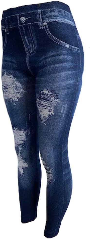 Women's Denim Print Seamless Full Leggings for All Seasons - One Size Fits Large & X-Large
