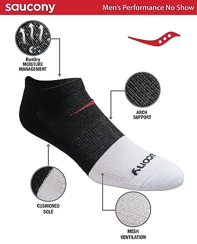 Image of Saucony Men's RunDry Mesh Ventilating Comfort Fit Performance No-Show Socks, Available in M-XXL (6, 12, 18 Pairs)