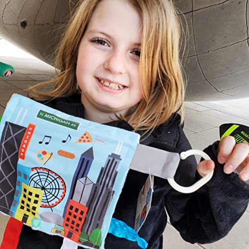 Baby Jack & Co 8X8” Learning Lovey Chicago Illinois Tag Toys For Babies - Baby Crinkle Toys - Soft & Safe - Learn Usa Cities And Shapes - Ideal Baby Toy & Gift Bpa Free W/ Stroller Clip #TOP5
