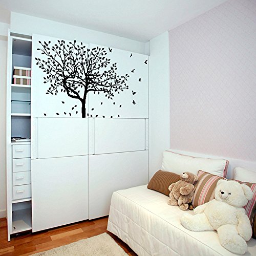 (160 x 116 cm) vinilo etiqueta de la pared con un gran árbol con diseño de hojas y pájaros/Decoración Arte de la naturaleza burrda wallkraft/bricolaje extraíble de tela + libre al azar para regalo