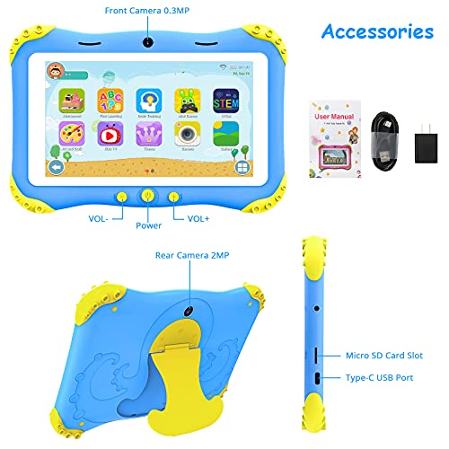 Kids Tablet, Android Tablet for Kids, 7 inch HD IPS Eye Protection Screen Tablet with WiFi, 16GB, Quad-Core, Dual Camera, Kids APP Preinstalled, Educational Games, Parent Control Children Tablet(Blue) - Image 8
