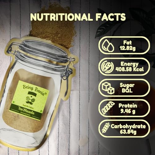 Image of Being Bania Premium Tea Masala - 100% Natural Ingredients | 100g in Pouch | 7 Spices | No Preservatives | Immunity Booster | Helps in Cold & Cough | Indian Chai Masala Powder