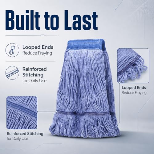 Image of 12 Pack Mop Head Replacement, Cleaning Heavy Duty Mop Head Commercial Replacement, Wet Industrial Blue Cotton Looped End String Head Refills, Heavy Mop Replace Head, for General and Floor Cleaning