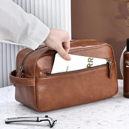 Necessaire marculina Organizadora Bolsa de Mão em Couro Sintético Espaçosa Ideal para Viagem e Uso D