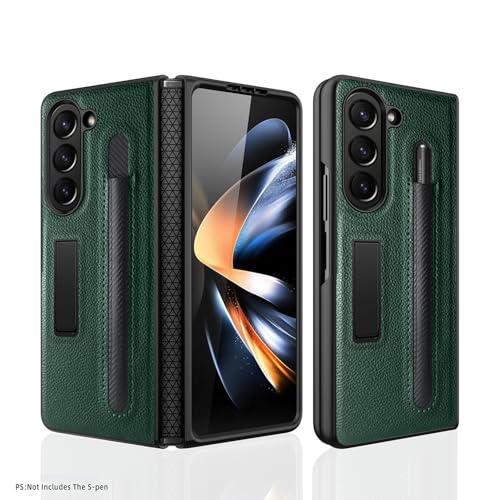 Coque Galaxy Z Fold 5 antichoc verte avec porte-stylo S et protection d'écran intégrée