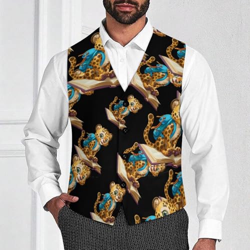 Cheetah Love Book Men's Suit Vest Waistcoat Vests Formal Dress with 2 Pockets for Business Casual Tuxedo2