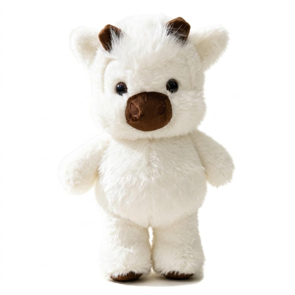 Highland Cow Plush Toy, Soft Highland Cow Squishy Weighted Teddy, Running Cow Plush & Capybara Plushie, Cute Cow Teddy Plushies for Kids & Adults, Cozy Weighted Stuffed Animal Gift (White)