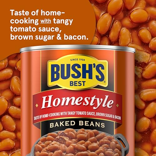 Image of BUSH'S BEST 16 oz Canned Homestyle Baked Beans, Source of Plant Based Protein and Fiber, Low Fat, Gluten Free, (Pack of 12)