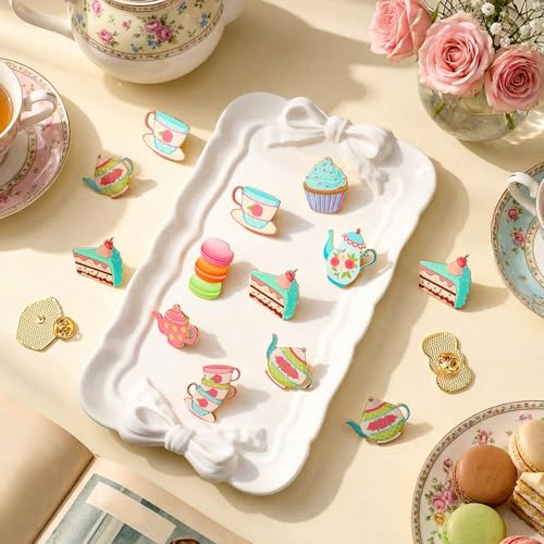 Image of Yinkin 32 Pcs Tea Party Enamel Pins Bulk Tea Cup Lapel Pin Alloy Brooches Pins Backpack Badges Brooch for Clothing Bag Hat Jacket Decor