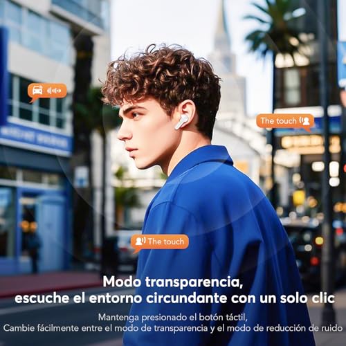 Miniatura 5 de Euqq White Wireless Headphones - Bluetooth 5.4 With Transparent Mode, Anc Enc Deep Noise Cancellation, Stereo Microphone, 46 Hours Playtime, Led Display, Ip7 Waterproof