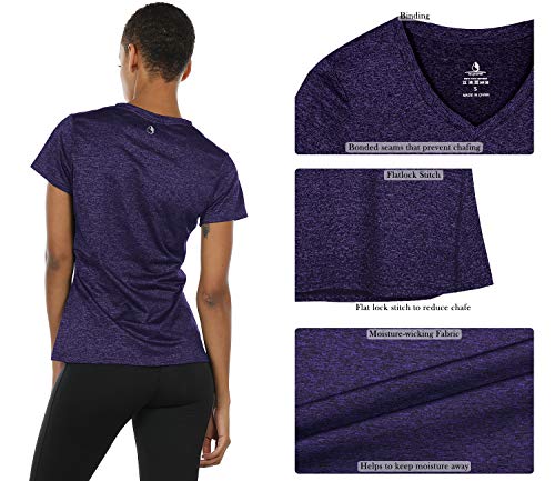 icyzone Workout Shirts Yoga Tops Activewear V-Neck T-Shirts for Women Running Fitness Sports Short Sleeve Tees (XL, Royal Blue/Purple/Charcoal)