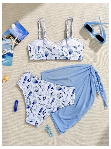 Girl's 3 Piece Twist Starfish Bathing Suit Cute Swimsuit Bikini Sets with Beach Cover Up Sarong2