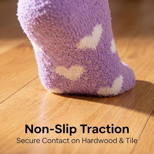 Image of Tipi Toe Womens Fuzzy Crew Socks with Anti Slip Grips Warm Cozy Fluffy Winter Slipper Socks Non Skid Home Socks for Women