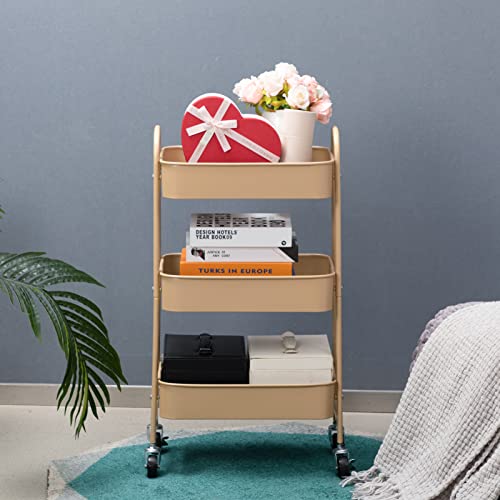 Agtek Makeup Cart, Movable Rolling Organizer Cart, 3 Tier Metal Utility Cart With Lockable Wheels For Home & Office, Golden #TOP7