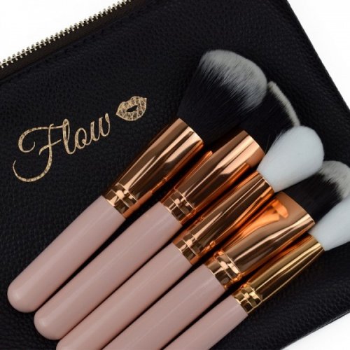 Flow Lot de 15 pinceaux de maquillage avec étui Doré