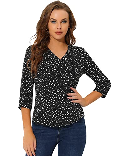 Allegra K Camisa de trabajo vintage con cuello en V y manga 3/4 c...