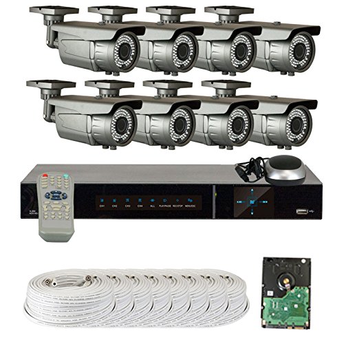 GW Security VD8CH8C50HDSDI 8 Channel HD SDI DVR 1080P Security Camera System with 8 x 2.1 MP 1080P Varifocal Zoom Outdoor Cameras and 2 TB Hard Drive (Grey)