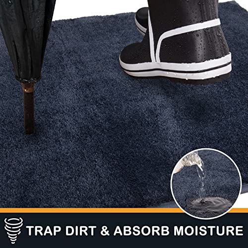 PURRUGS Dirt Trapping Door Mat 20" x 31.5", Non-Slip Machine Washable Entry Rug, Shoe Scraper, Dog Doormat, Super Absorbent Welcome Mat for Front & Back Door, Muddy Shoes & Paws, Navy Blue