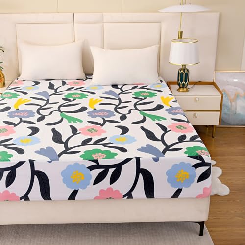 Image of Bedding Fitted Sheet with Deep Pocket Mattress Cover Sheets,Colorful Flowers Printed Fabric Bed Sheets (Floral, Queen)